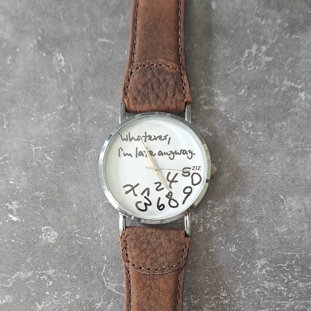 Humorous Brown Leather Strap Watch Unisex